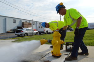 Fire hydrant flushing is an important part of water line maintenance. Lehigh County Authority