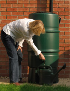 A picture of a rain barrel for a post on making a rain barrel from LCA.